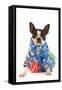 Boston Terrier Wearing Hawaii Shirt and Skirt-null-Framed Stretched Canvas