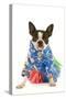 Boston Terrier Wearing Hawaii Shirt and Skirt-null-Stretched Canvas