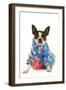 Boston Terrier Wearing Hawaii Shirt and Skirt-null-Framed Photographic Print