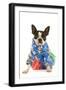 Boston Terrier Wearing Hawaii Shirt and Skirt-null-Framed Photographic Print