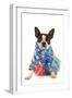 Boston Terrier Wearing Hawaii Shirt and Skirt-null-Framed Photographic Print