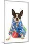 Boston Terrier Wearing Hawaii Shirt and Skirt-null-Mounted Photographic Print