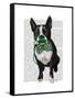 Boston Terrier with Green Moustache and Spotty Green Bow Tie-Fab Funky-Framed Stretched Canvas