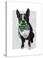 Boston Terrier with Green Moustache and Spotty Green Bow Tie-Fab Funky-Stretched Canvas