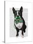 Boston Terrier with Green Moustache and Spotty Green Bow Tie-Fab Funky-Stretched Canvas