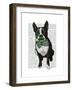 Boston Terrier with Green Moustache and Spotty Green Bow Tie-Fab Funky-Framed Art Print