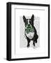 Boston Terrier with Green Moustache and Spotty Green Bow Tie-Fab Funky-Framed Art Print