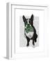 Boston Terrier with Green Moustache and Spotty Green Bow Tie-Fab Funky-Framed Art Print