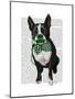 Boston Terrier with Green Moustache and Spotty Green Bow Tie-Fab Funky-Mounted Art Print