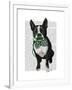 Boston Terrier with Green Moustache and Spotty Green Bow Tie-Fab Funky-Framed Art Print