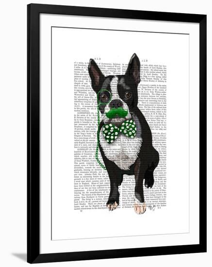 Boston Terrier with Green Moustache and Spotty Green Bow Tie-Fab Funky-Framed Art Print