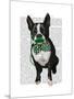 Boston Terrier with Green Moustache and Spotty Green Bow Tie-Fab Funky-Mounted Art Print