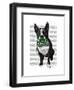 Boston Terrier with Green Moustache and Spotty Green Bow Tie-Fab Funky-Framed Art Print