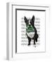 Boston Terrier with Green Moustache and Spotty Green Bow Tie-Fab Funky-Framed Art Print