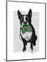 Boston Terrier with Green Moustache and Spotty Green Bow Tie-Fab Funky-Mounted Art Print