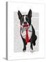 Boston Terrier with Red Tie and Moustache-Fab Funky-Stretched Canvas