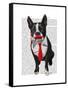 Boston Terrier with Red Tie and Moustache-Fab Funky-Framed Stretched Canvas