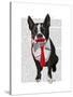 Boston Terrier with Red Tie and Moustache-Fab Funky-Stretched Canvas