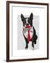 Boston Terrier with Red Tie and Moustache-Fab Funky-Framed Art Print