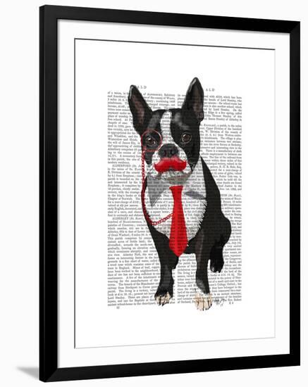 Boston Terrier with Red Tie and Moustache-Fab Funky-Framed Art Print