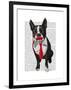 Boston Terrier with Red Tie and Moustache-Fab Funky-Framed Art Print