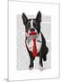 Boston Terrier with Red Tie and Moustache-Fab Funky-Mounted Art Print