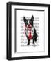 Boston Terrier with Red Tie and Moustache-Fab Funky-Framed Art Print