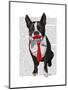 Boston Terrier with Red Tie and Moustache-Fab Funky-Mounted Art Print