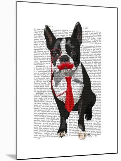 Boston Terrier with Red Tie and Moustache-Fab Funky-Mounted Art Print