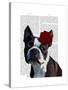 Boston Terrier with Rose on Head-Fab Funky-Stretched Canvas