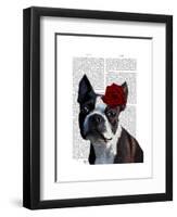 Boston Terrier with Rose on Head-Fab Funky-Framed Art Print