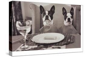 Boston Terriers Dining-Theo Westenberger-Stretched Canvas