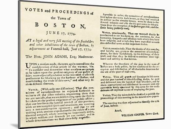 Boston Town Meeting Response to the Boston Port Act, 1774-null-Mounted Giclee Print