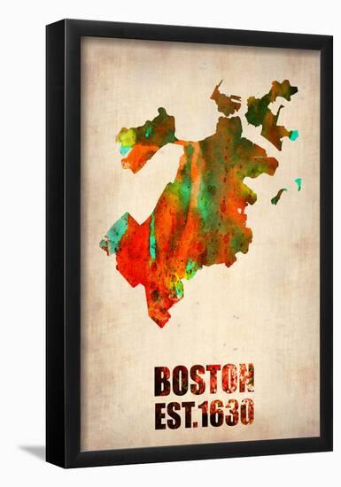 Boston Watercolor Map-NaxArt-Framed Poster