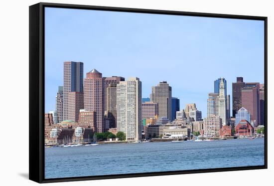 Boston Waterfront View with Urban City Skyline and Modern Architecture over Sea.-Songquan Deng-Framed Stretched Canvas