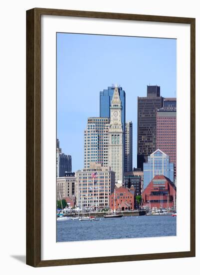 Boston Waterfront View with Urban City Skyline and Modern Architecture over Sea.-Songquan Deng-Framed Photographic Print