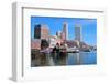 Boston Waterfront with Skyscrapers and Boat in the Morning.-Songquan Deng-Framed Photographic Print