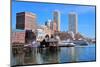 Boston Waterfront with Skyscrapers and Boat in the Morning.-Songquan Deng-Mounted Photographic Print