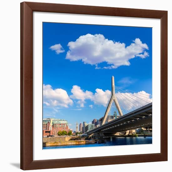 Boston Zakim Bridge in Bunker Hill Massachusetts USA-holbox-Framed Photographic Print