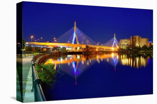 Boston Zakim Bridge Sunset in Bunker Hill Massachusetts USA-holbox-Stretched Canvas