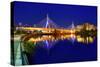 Boston Zakim Bridge Sunset in Bunker Hill Massachusetts USA-holbox-Stretched Canvas