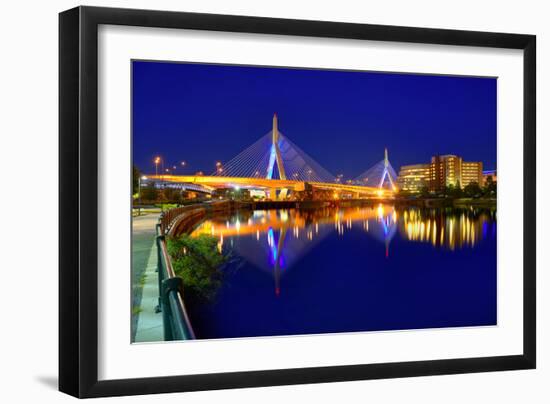 Boston Zakim Bridge Sunset in Bunker Hill Massachusetts USA-holbox-Framed Photographic Print