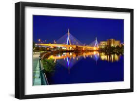 Boston Zakim Bridge Sunset in Bunker Hill Massachusetts USA-holbox-Framed Photographic Print