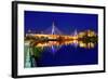 Boston Zakim Bridge Sunset in Bunker Hill Massachusetts USA-holbox-Framed Photographic Print