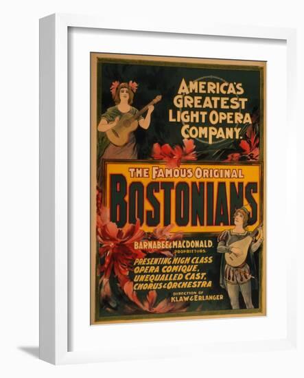 Bostonians America's Greatest Light Opera Poster-Lantern Press-Framed Art Print