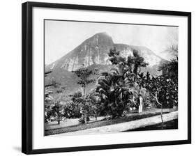 Botanical Gardens and Mount Corcovado, Rio De Janeiro, Brazil, 1893-John L Stoddard-Framed Giclee Print