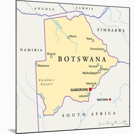 Botswana Political Map-Peter Hermes Furian-Mounted Art Print