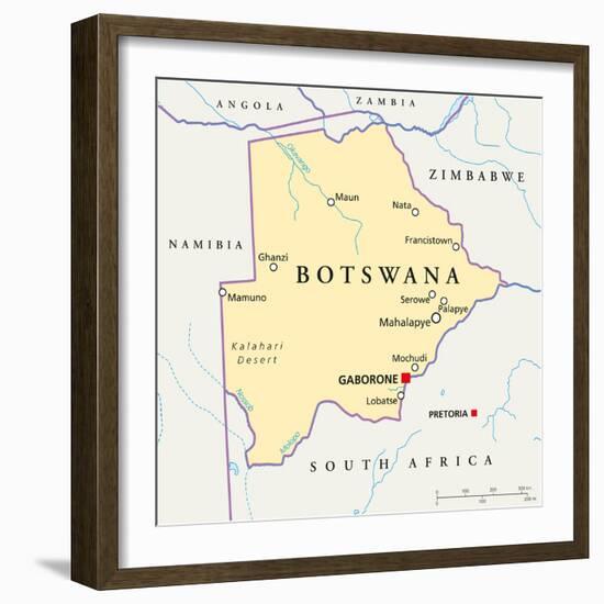 Botswana Political Map-Peter Hermes Furian-Framed Art Print