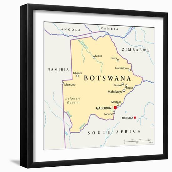 Botswana Political Map-Peter Hermes Furian-Framed Art Print