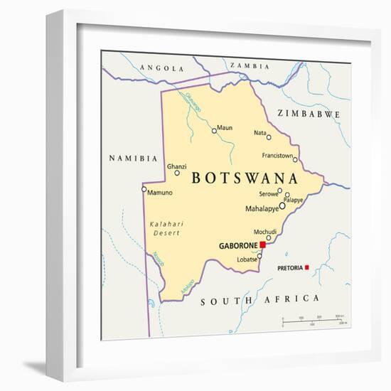 Botswana Political Map-Peter Hermes Furian-Framed Art Print